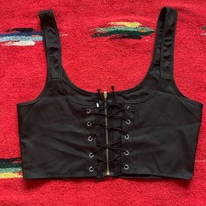 Black Corset Crop Top with Zipper